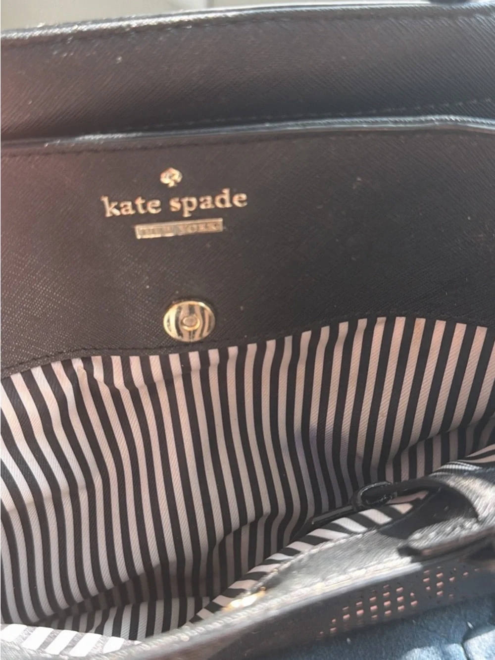 kate spade Black Floral Cutout Satchel with Pink Underlay